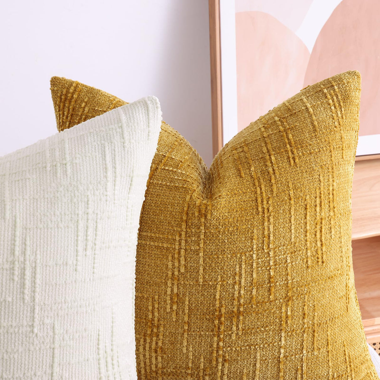 decorUhome Christmas Cream White Chenille Throw Pillow Covers 20x20 Set of 2 Thick Textured Slubby Couch Pillow Covers Farmhouse Accent Modern Neutral Decorative Pillow Cases for Bed Sofa Living Room