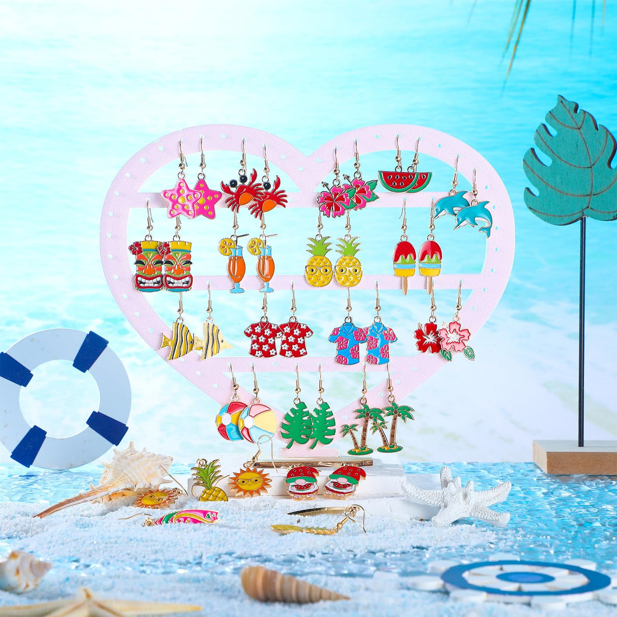 Ecation 36 Pair Summer Earrings for Women Tropical Earrings Hawaiian Earrings for Palm Tree Drop Earrings Studs for Luau Party(Novel)