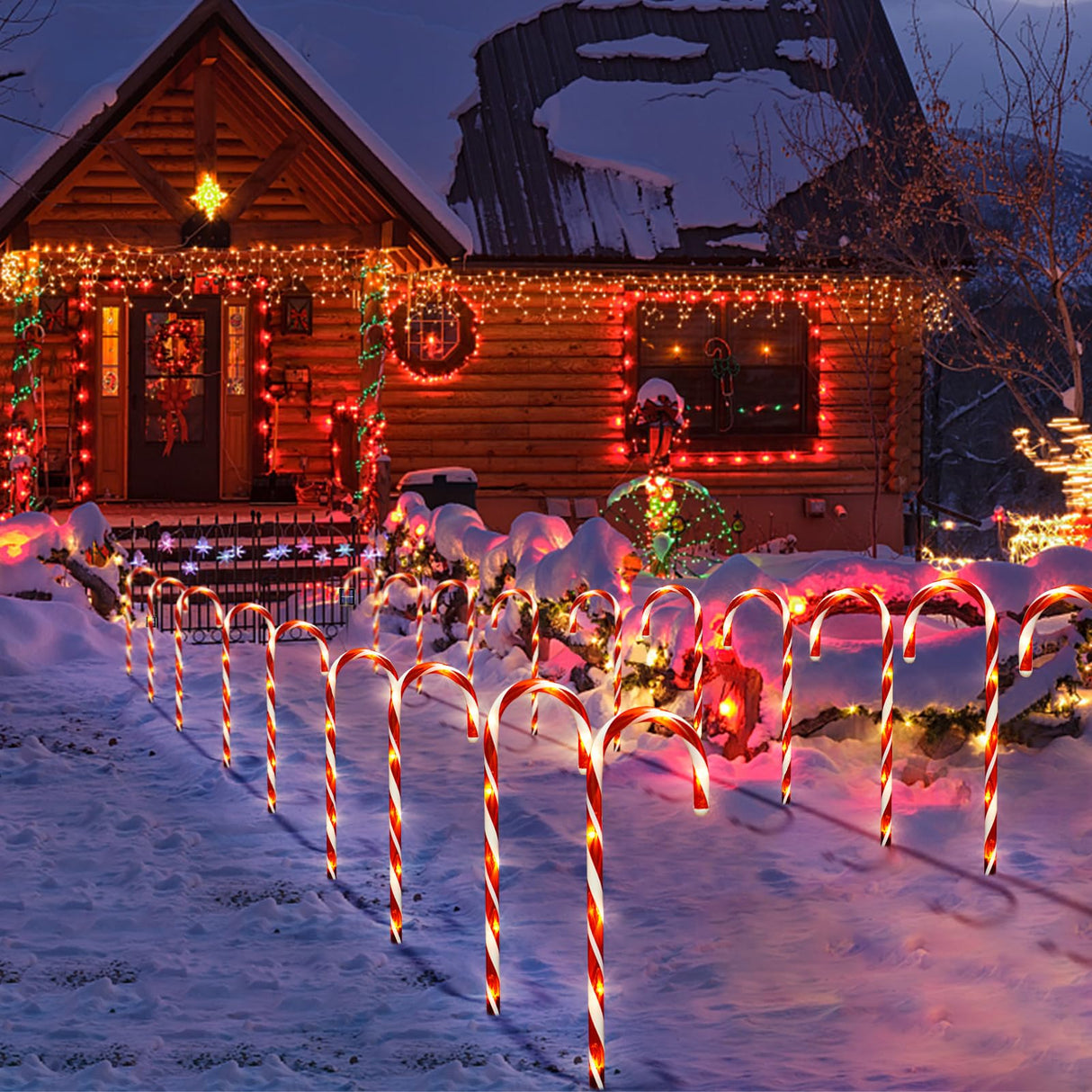 Bstge Christmas Decorations Outdoor, 10 Pcs Candy Cane Lights, 21'' Solar Pathway Lights with 8 Lighting Modes, Waterproof Garden Lights for Christmas Patio Yard Walkway Decorations