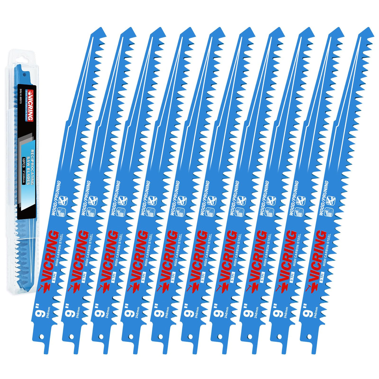 Wood Pruning Reciprocating Saw Blades 9 Inch Sawzall Blades for Trees High Carbon Steel Pruning Blade for Reciprocating Saw (10 Pack/5TPI)