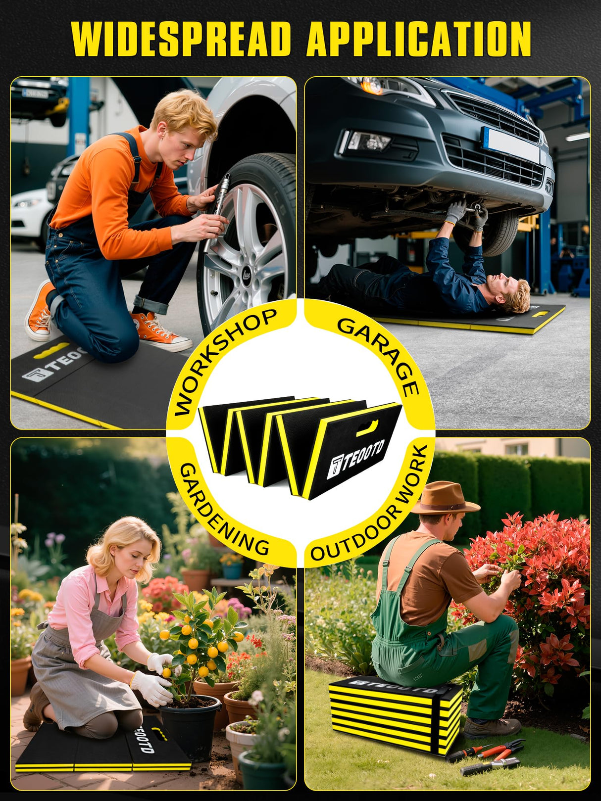 1.2" Extra Thick Foldable Mechanic Kneeling Pad with Handle & Storage Belt, 5 Fold Multi-Use Comfortable EVA Foam Cushion Mat for Workshop,Repairing,Gardening,Yardwork,Camping,Fitness,47.3x17.3x1.2"