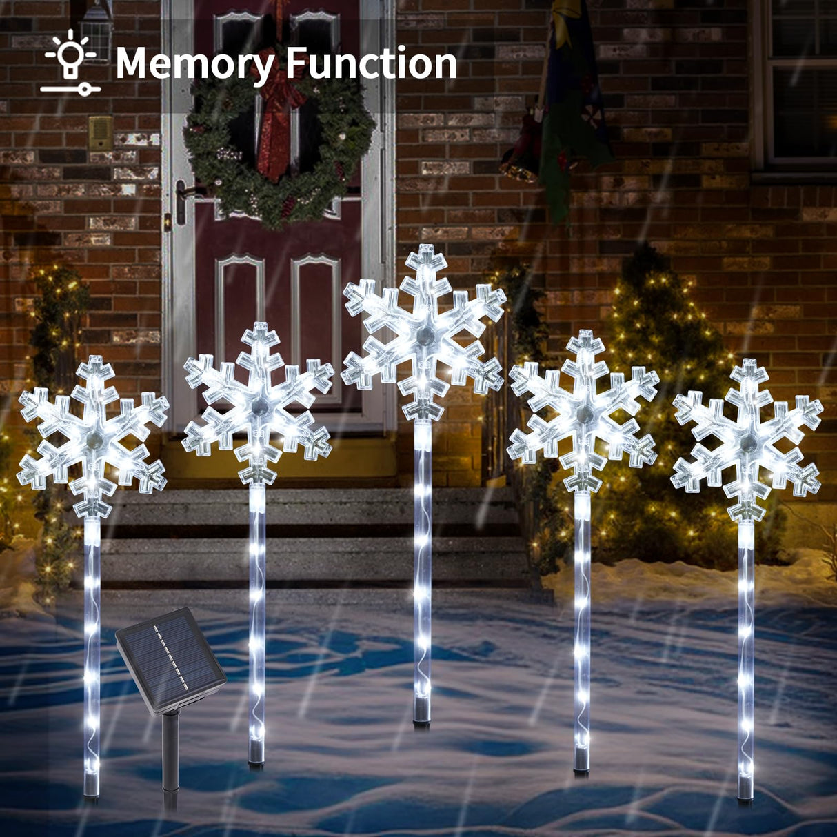 Solar Christmas Snowflake Pathway Lights, Set of 5 Outdoor Garden Lights Decorations,Waterproof Stake Decorative Light for Yard Lawn Porch Walkway Decor (Cool White, 5 Pack)