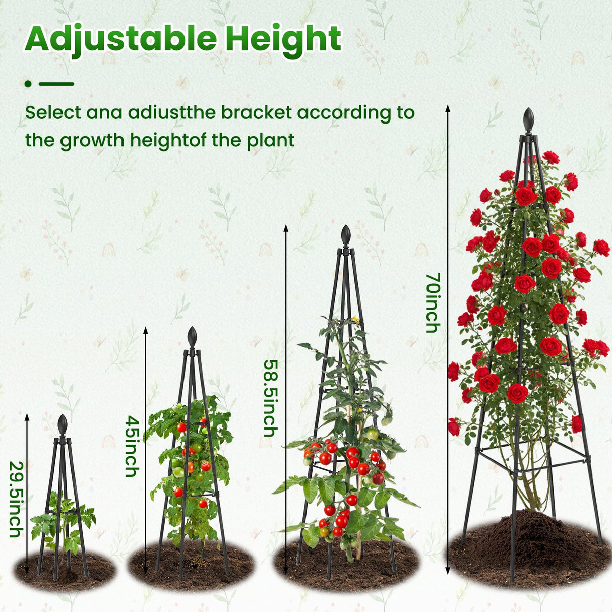 Adjustable Garden Trellis for Climbing Plants, 6FT Obelisk Plant Support Tower for Potted & In-Ground Vegetables, Tomatoes, Cucumbers, Vines - Easy Assembly, Indoor & Outdoor Use(2 Pack)