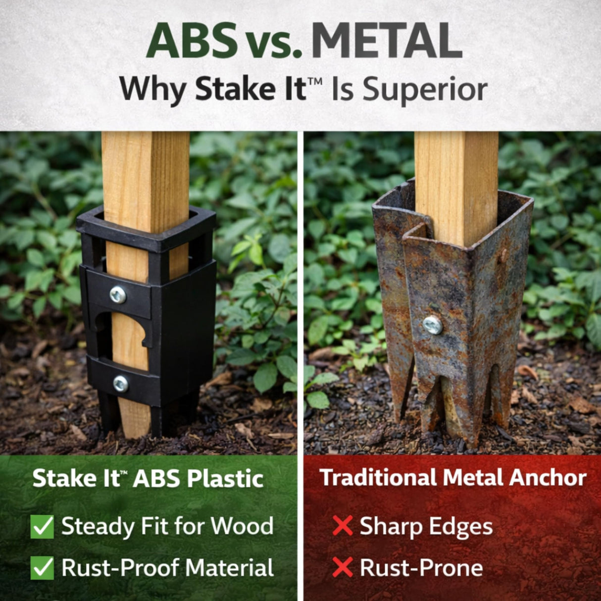 Stake It Garden Stake Anchors | No-Dig Trellis Support | 12-Inch 2-Pack