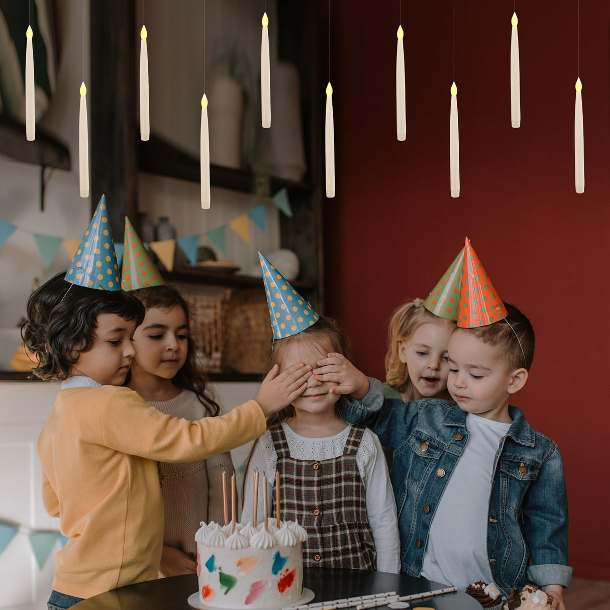 LUSHARBOR Floating Candles with Wand, 20 Pack Halloween Battery Operated LED Hanging Candles Electric Floating Candle for Halloween Party Decor Christmas 10.8in