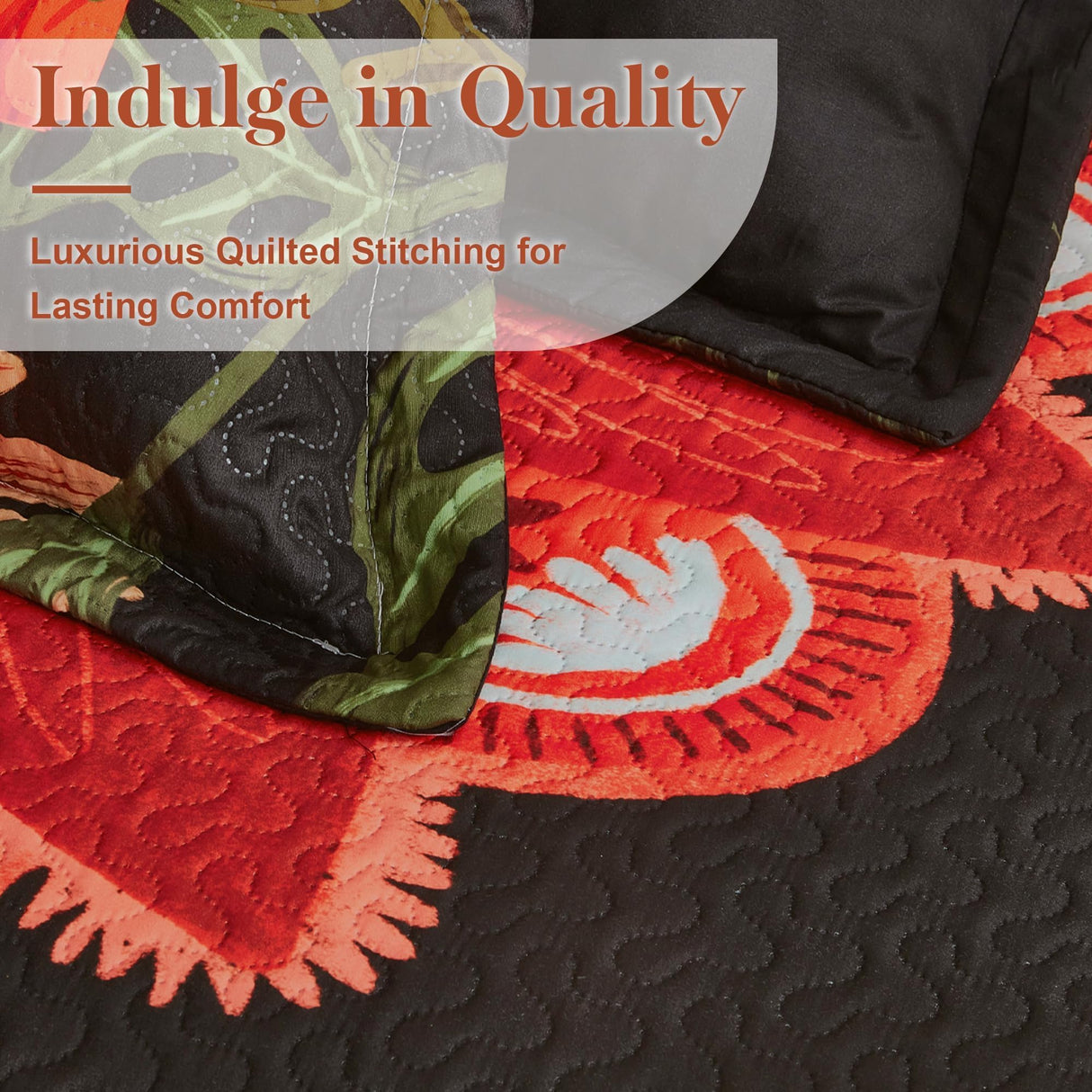 Tyrot 3 Piece Black Red Boho Floral Full/Queen Quilt Sets Farmhouse Christmas Reversible Lightweight Bedspread Coverlet with 2 Shams Mid Century Microfiber Bedding Quilts Set for All Season, 90''x96''