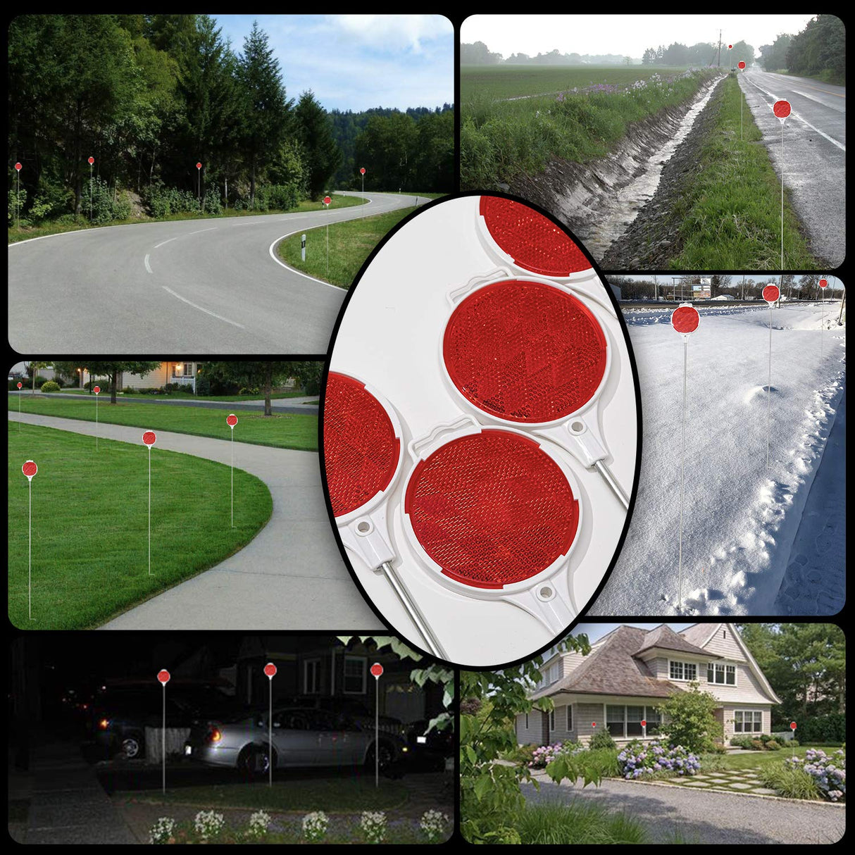 CZC AUTO Red Reflective Driveway Markers 37.5-inch Double Sided Metal Post Driveway Reflectors for Easy Visibility at Night or Any Weather 8 Pack