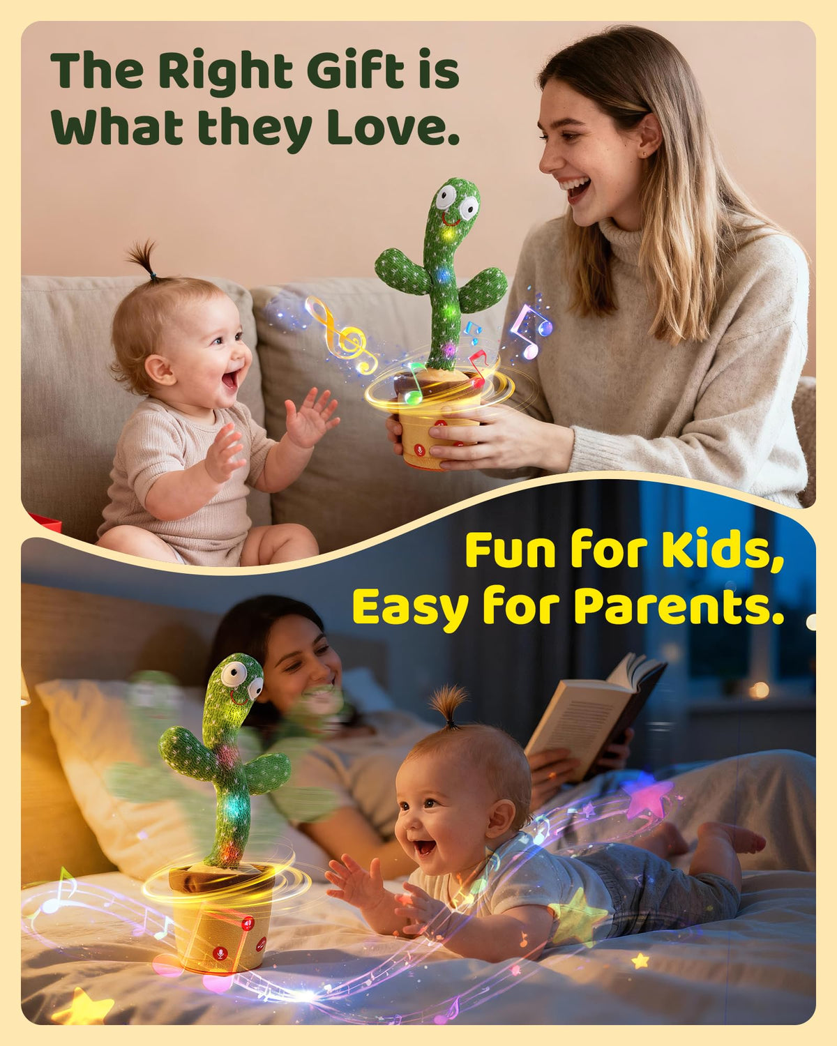 TWORIVER Adjustable Volume Dancing Talking Cactus Toy for Baby, Boys Girls