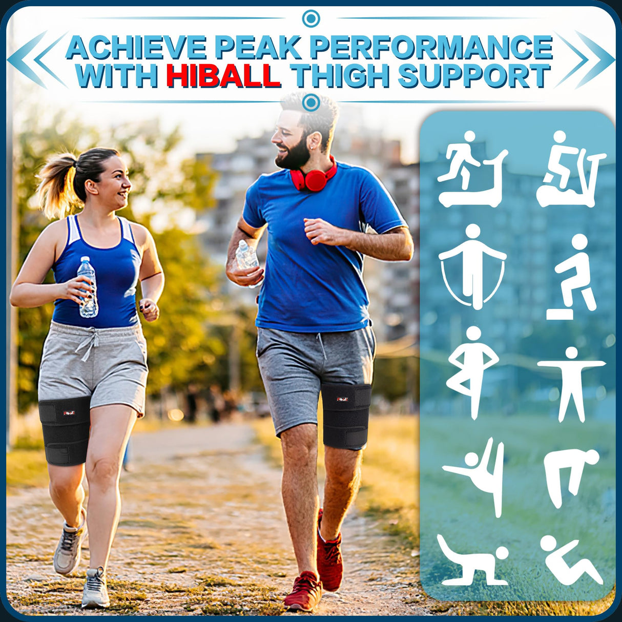 Hiball Adjustable Thigh Brace, Hamstring Compression Wrap, Thigh Compression Sleeve, Quad and Upper Leg Brace for Men & Women