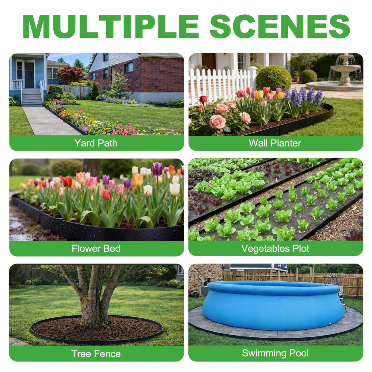 6-Pack Metal Landscape Edging (20ft Total), 40" x 6.5" Steel Garden Edging Border w/ 6 Stakes, Rustproof Hammer-in Edging for Landscaping, Lawn, Yard, Tree Rings, Flower Beds