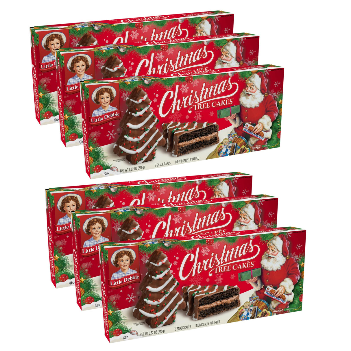 Little Debbie Christmas Tree Cakes Boxes, 30 Individually Wrapped Snack, Chocolate (Pack of 6)