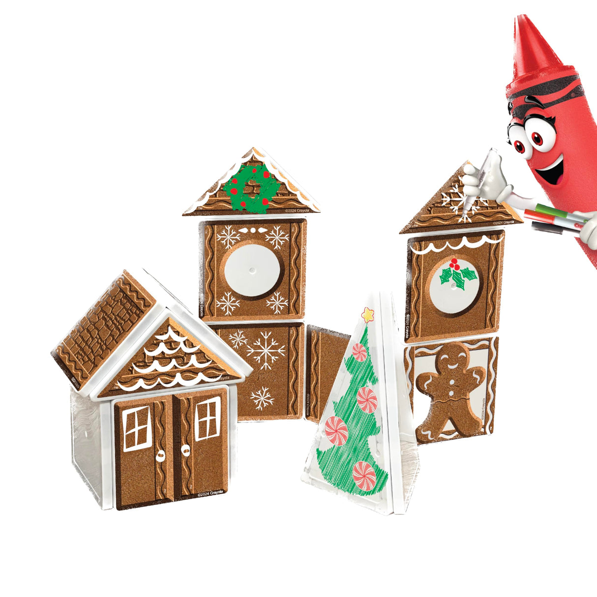 CreateOn Crayola Gingerbread House Magnetic Tiles, 24pc Holiday Christmas Building Set, STEM Educational Toys for Kids Ages 3+, Magnetic Construction Playset for Creative Learning & Gifts