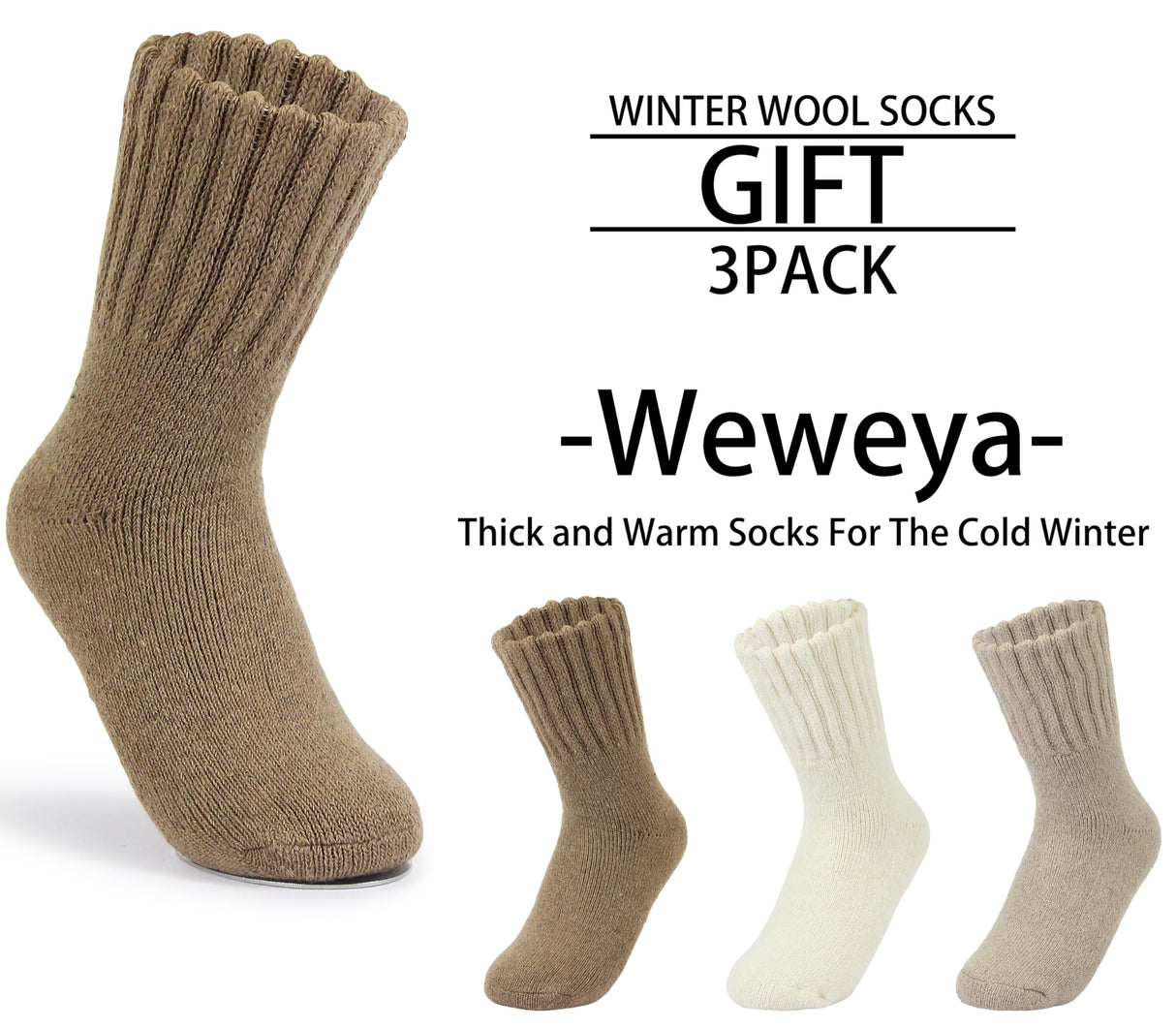 Weweya Boot Socks Women Thermal Warm Sock Thick Winter Ankle Sock Solid Calf Socks Christmas Gift Dark Brown Light Brown Light Cream