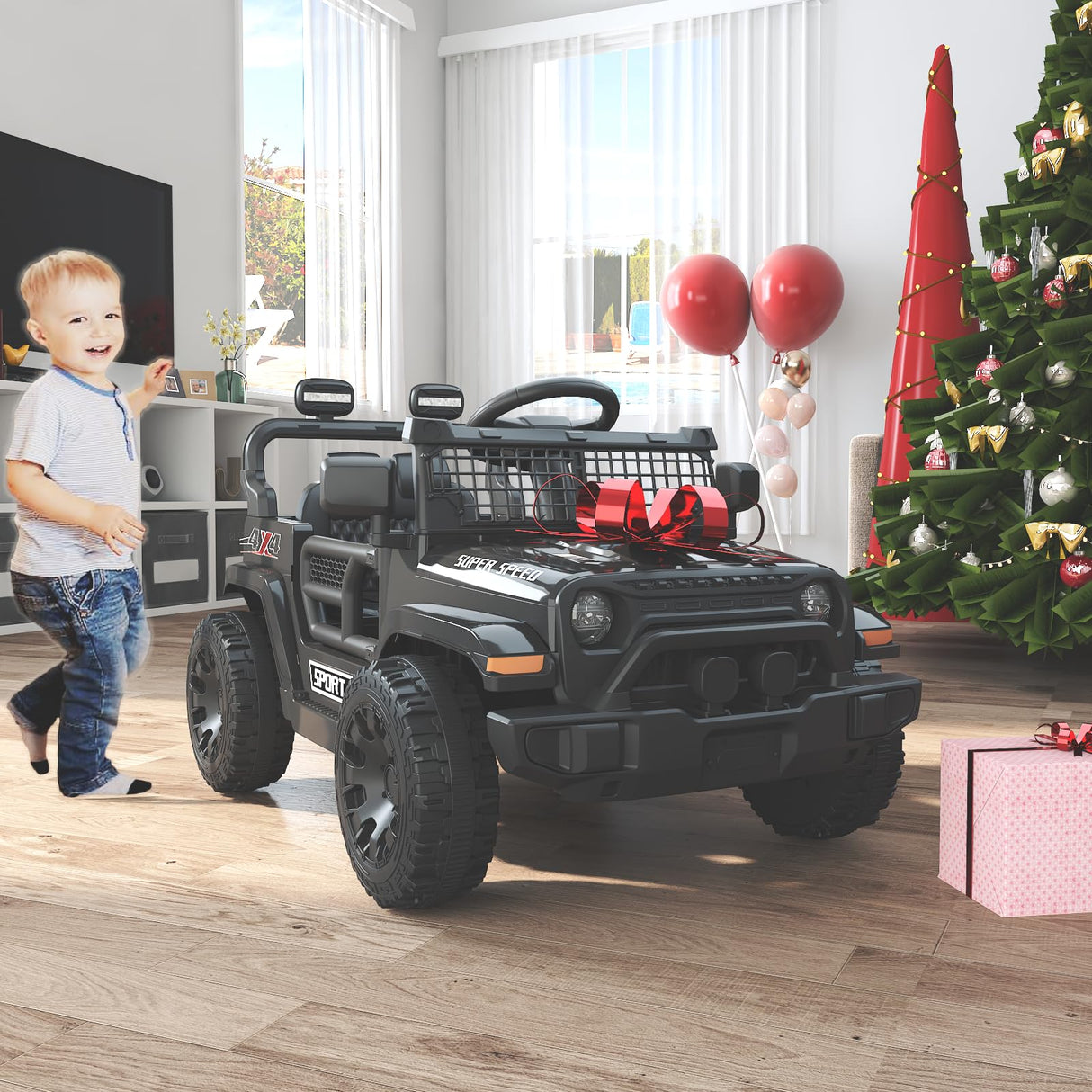 TRINEAR 12V Ride on Car with Parent Remote Control, Toddler Electric Car with Spring Suspension, LED Lights & Music Player - Safe Battery Toy for Kids, Christmas & Birthday Gift, Black