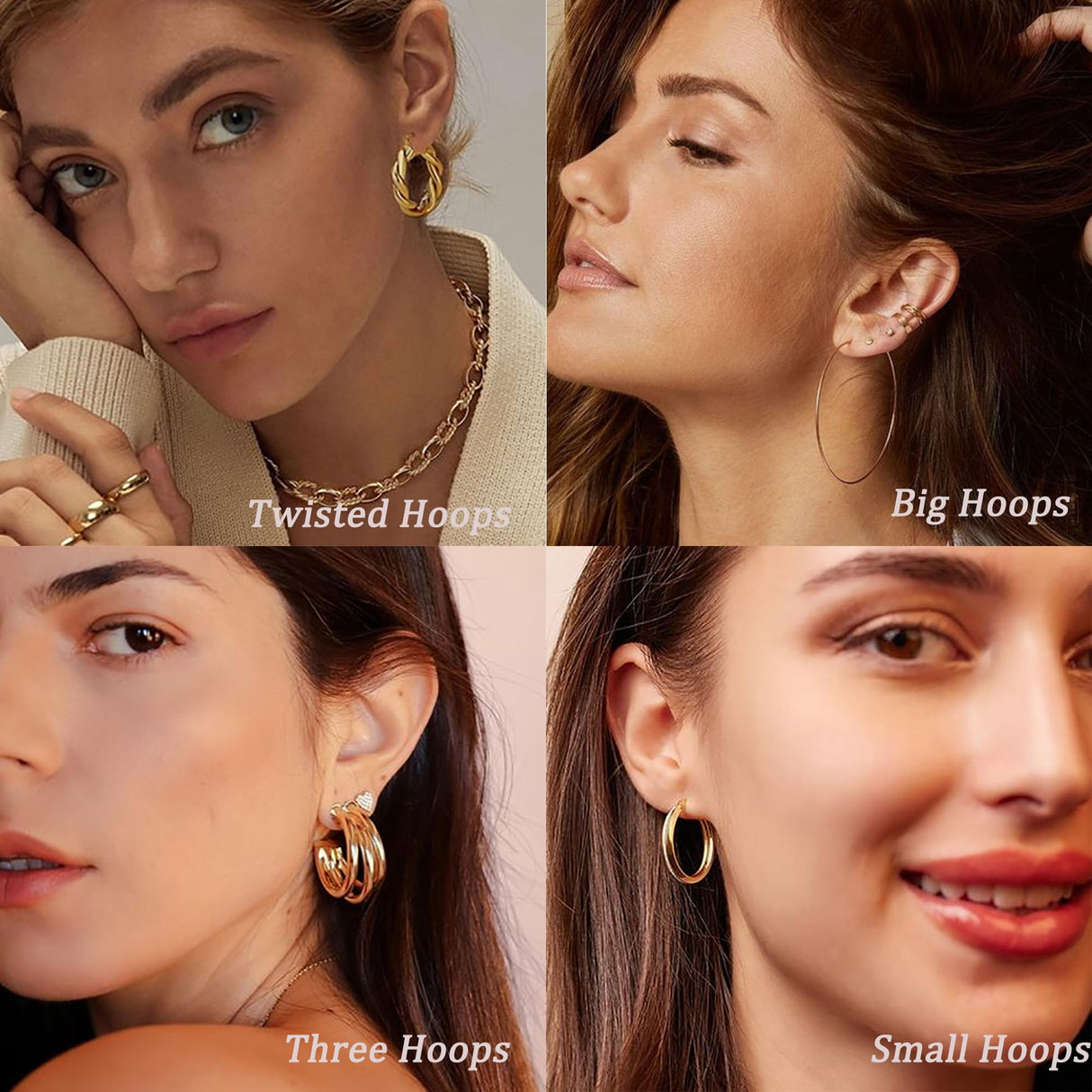 36 Pairs Gold Hoop Earrings Set for Women, Fashion Hypoallergenic Chunky Twisted Pearl Stud Earrings Multipack, Small Big Hoops Earring Packs Trendy for Christmas Birthday Party Jewelry Gift