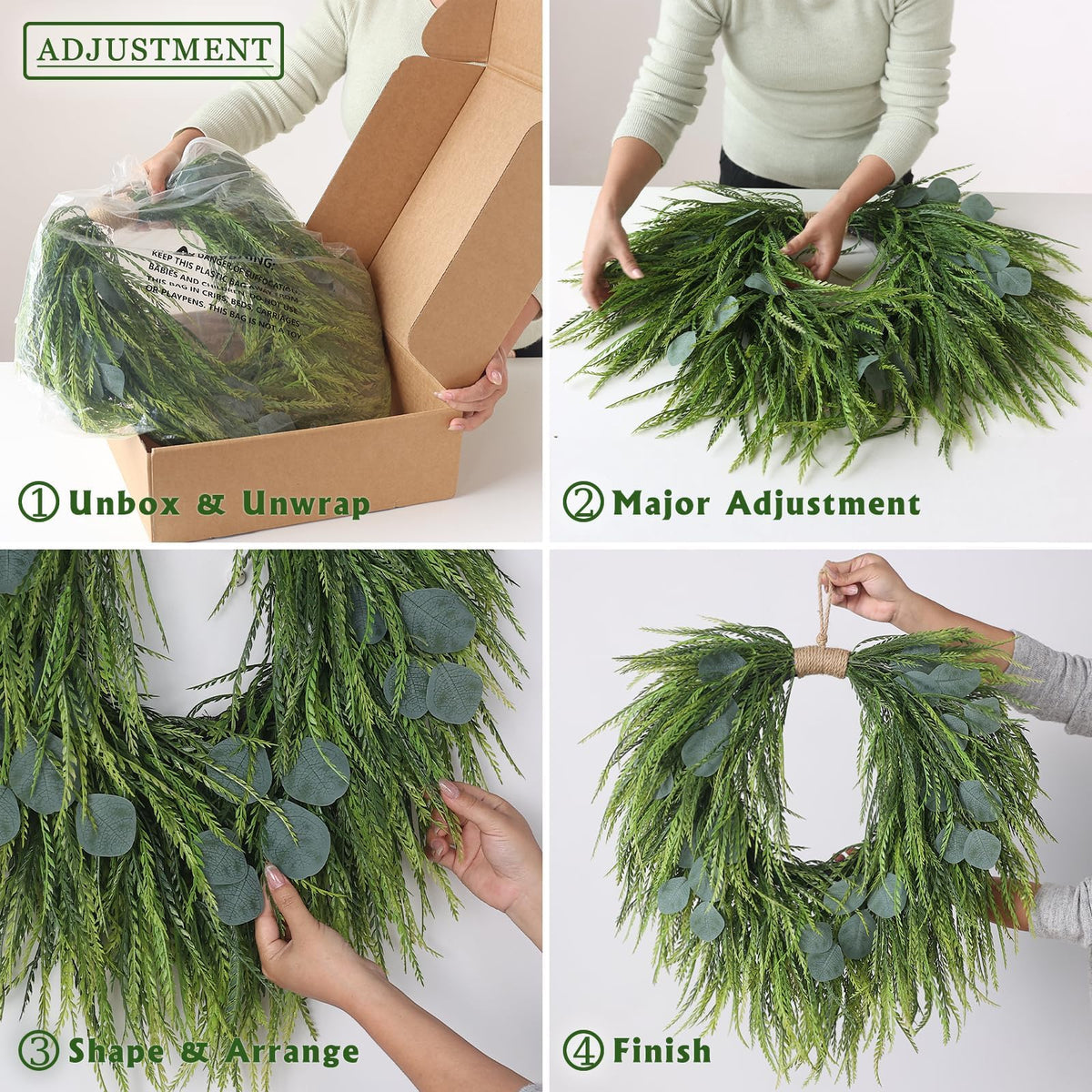 22" Artificial Eucalyptus & Saw Grass Wreath for Front Door Decor