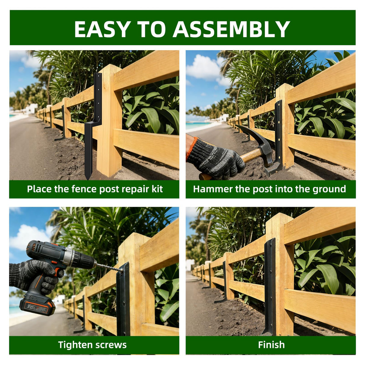 5PCS Fence Post Repair Kit, Heavy Duty Fence Posts Repair Stakes for Fix Wooden Broken Posts, Repair Tilted