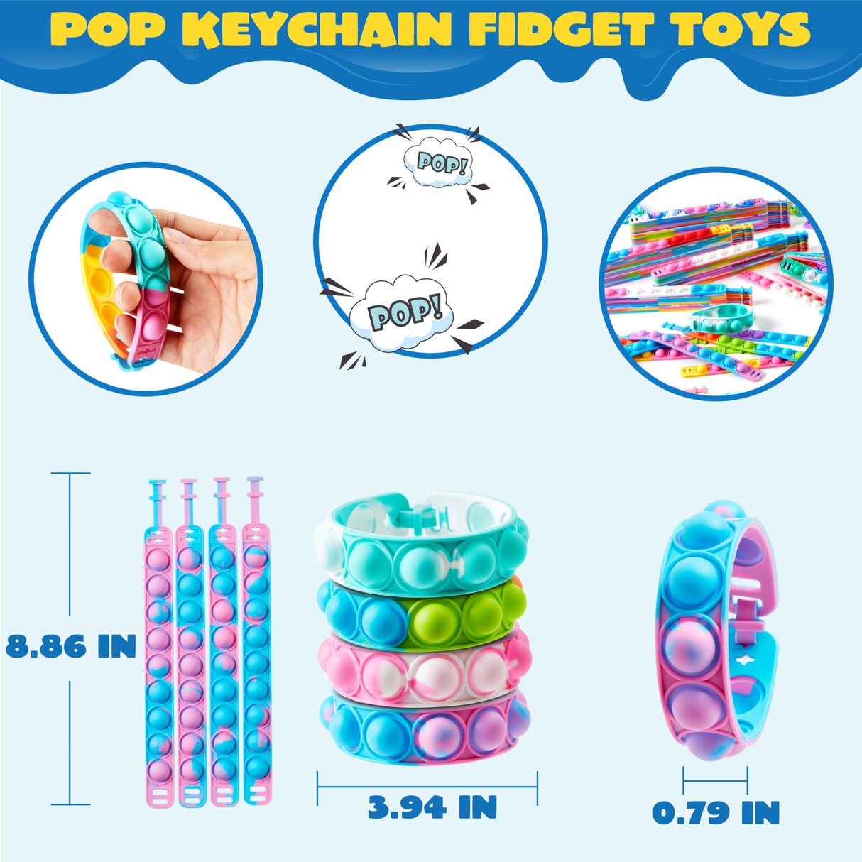 JOYIN Pop Fidget Toys pops Bulk 100 Pack Party Favors for Kids 4-8,8-12 Year, Fidget Bracelets Sensory Toys for Birthday Carnival Halloween Christmas Prizes Gifts Goodie Bags Stuffers for Kids