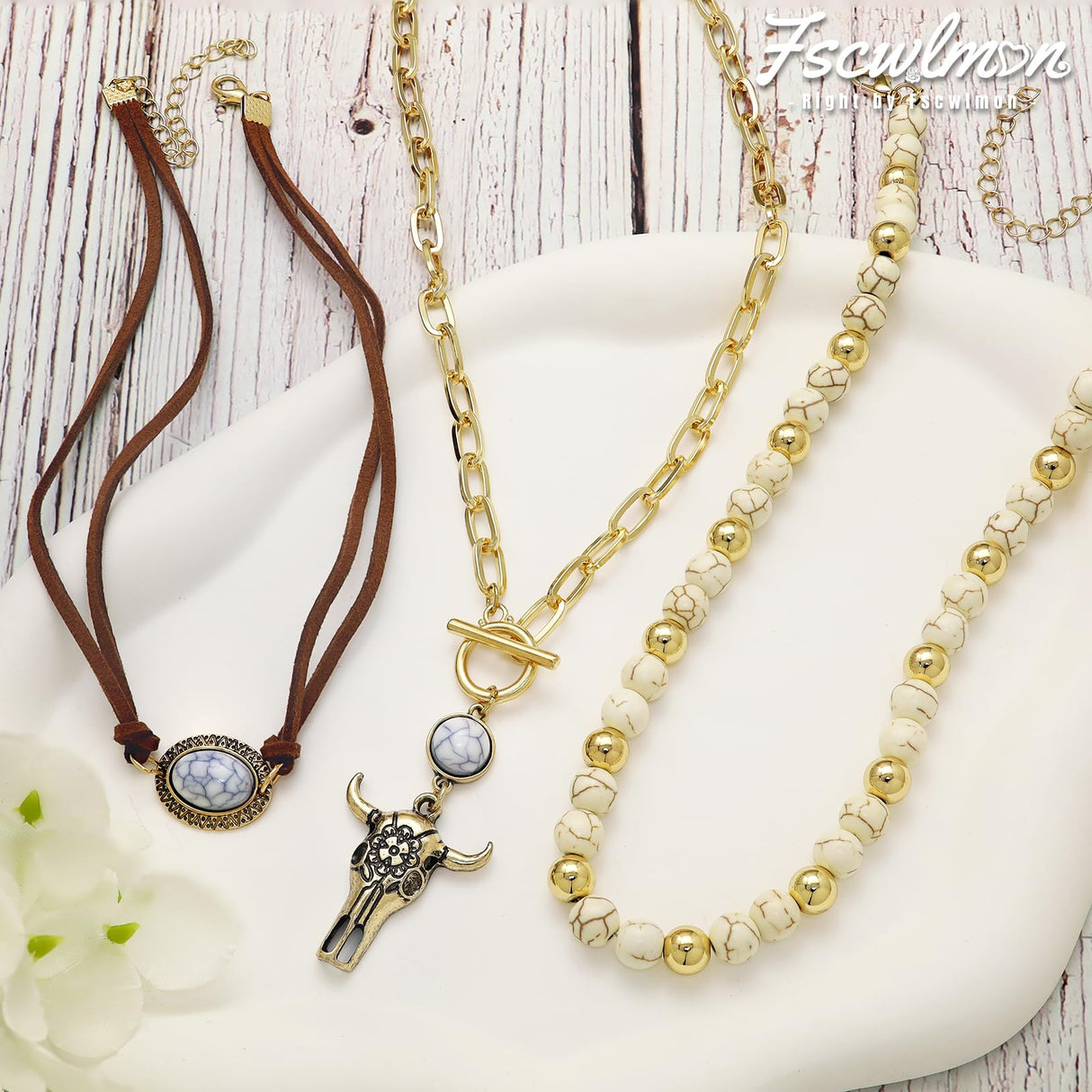 Fscwlmon 3 Pcs Layered Western Cowgirl Necklaces for Women Boho Turquoise Beaded Western Jewelry Rhinestone Cowboy Hat Boots Ox-Head Pendant Choker Paperclip Chain Cowboy Chic Country Accessory NTGJB