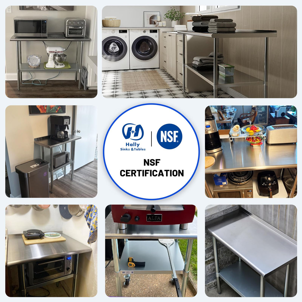 Hally Stainless Steel Table for Prep & Work 24 x 30 Inches, NSF Commercial Heavy Duty Table with Undershelf and Backsplash for Restaurant, Home and Hotel