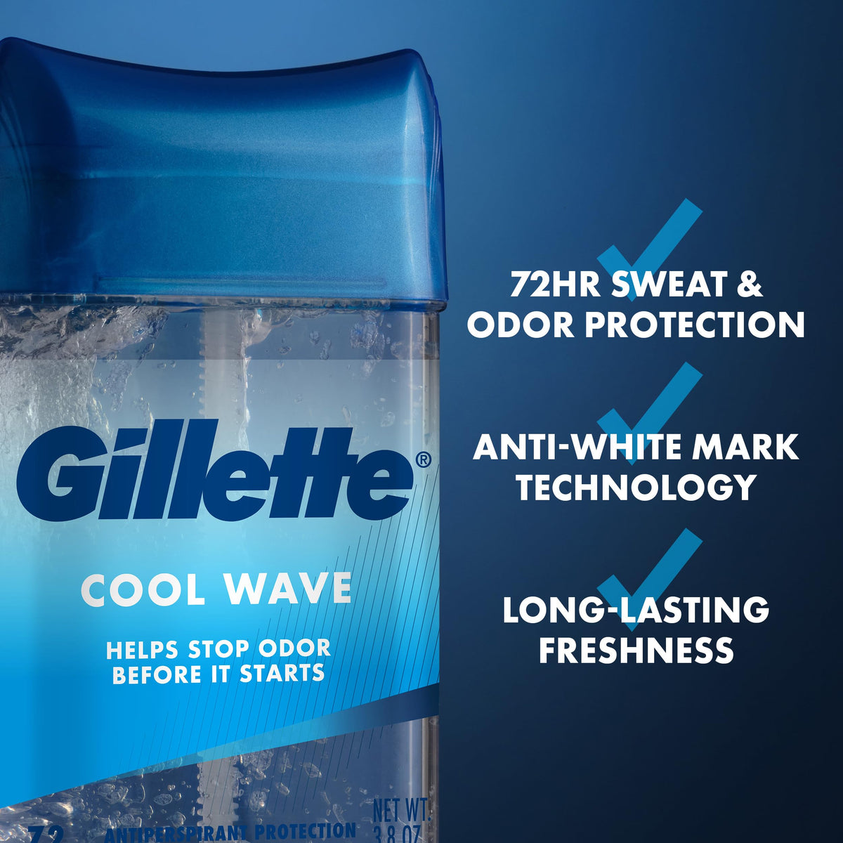 Gillette Antiperspirant Deodorant for Men, Cool Wave Scent 3.8 oz Pack of 4
