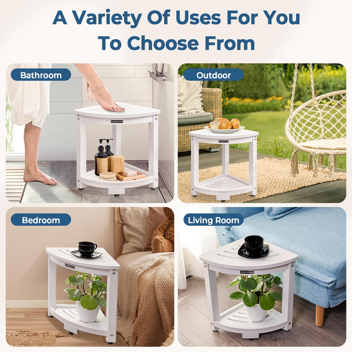 KingPavonini HDPS Corner Shower Stool for Inside Shower Waterproof, Anti-Fading Shower Bench for Shaving Legs, Anti-Fracture Shower Seat with Storage Shelf, Rapid Assembly, Load 400 Pounds