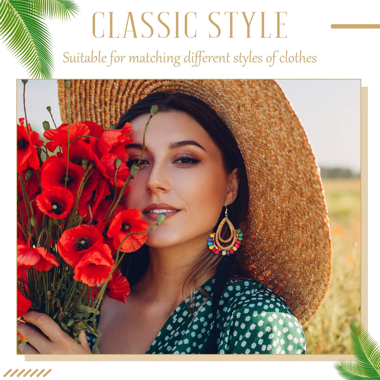 Hicarer 6 Pair Boho Rattan Earrings for Women,Cute Series