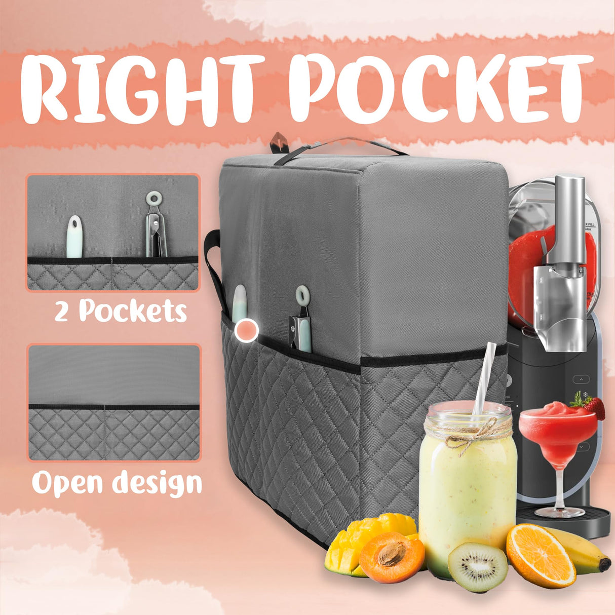 CROTIRAD Slushie Machine Dust Cover for Ninja Slushie Frozen Drink Maker, Hanging Dust Cover for Ninja Slushy Machine, Easy Foldable Fits Ninja Slushi Maker, Quilted Gray, Upgrade