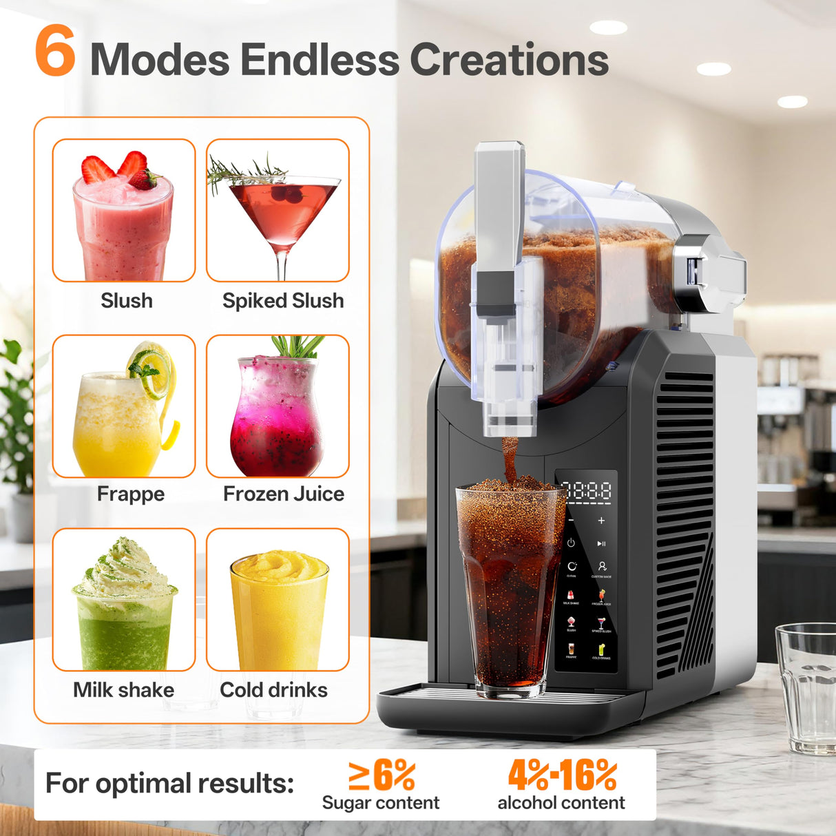 ZABINS Slushie Machine, 2L/68oz Frozen Drink Maker & Margarita Machine with 6 Presets and LED Display, No Ice Needed, Slushy Machine for Home & Party