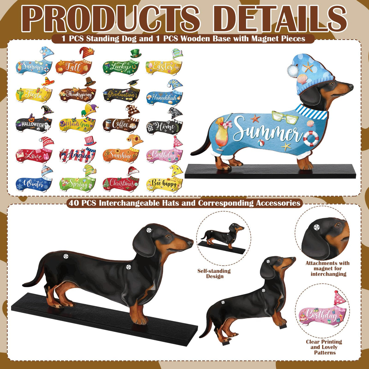 Anglechic 42 Pcs Interchangeable Dachshund Sign Wiener Dog Holiday Decor