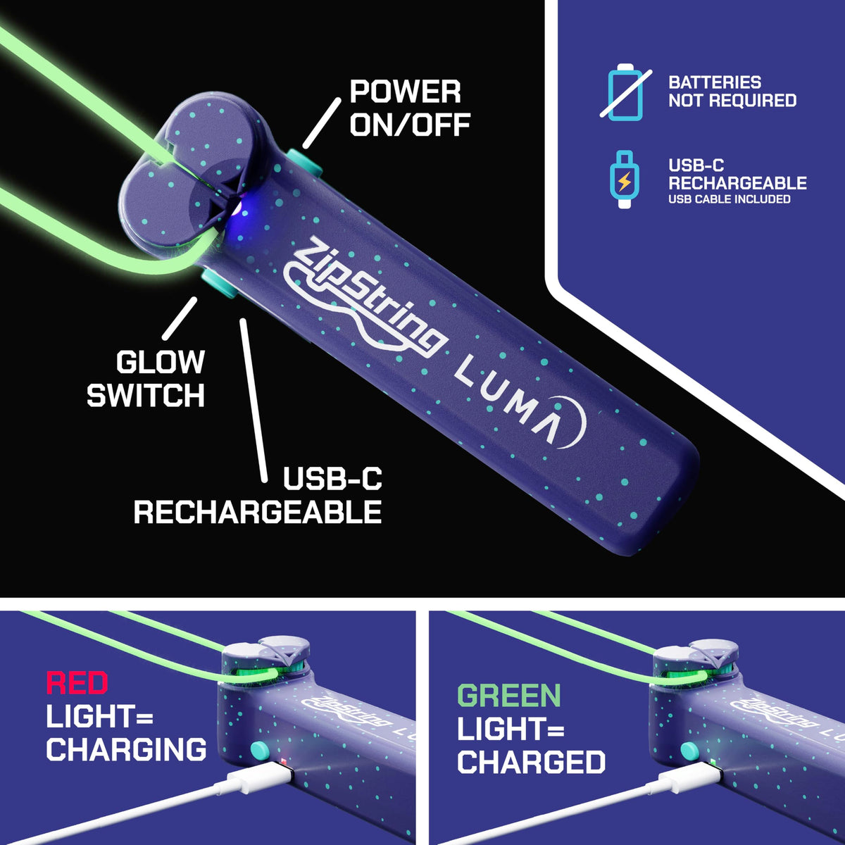 ZipString Luma Glow-in-The-Dark String Toy