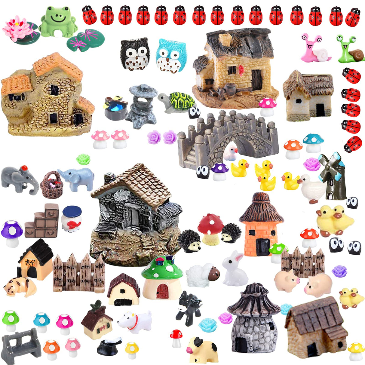 Homlone 105 Miniature Fairy Garden Accessories, Fairy Garden Kit, Fairy Garden Animals, Miniature Figurines, Micro Landscape Ornaments Kit, Garden DIY Kit for Dollhouse Decoration Plant House Decor
