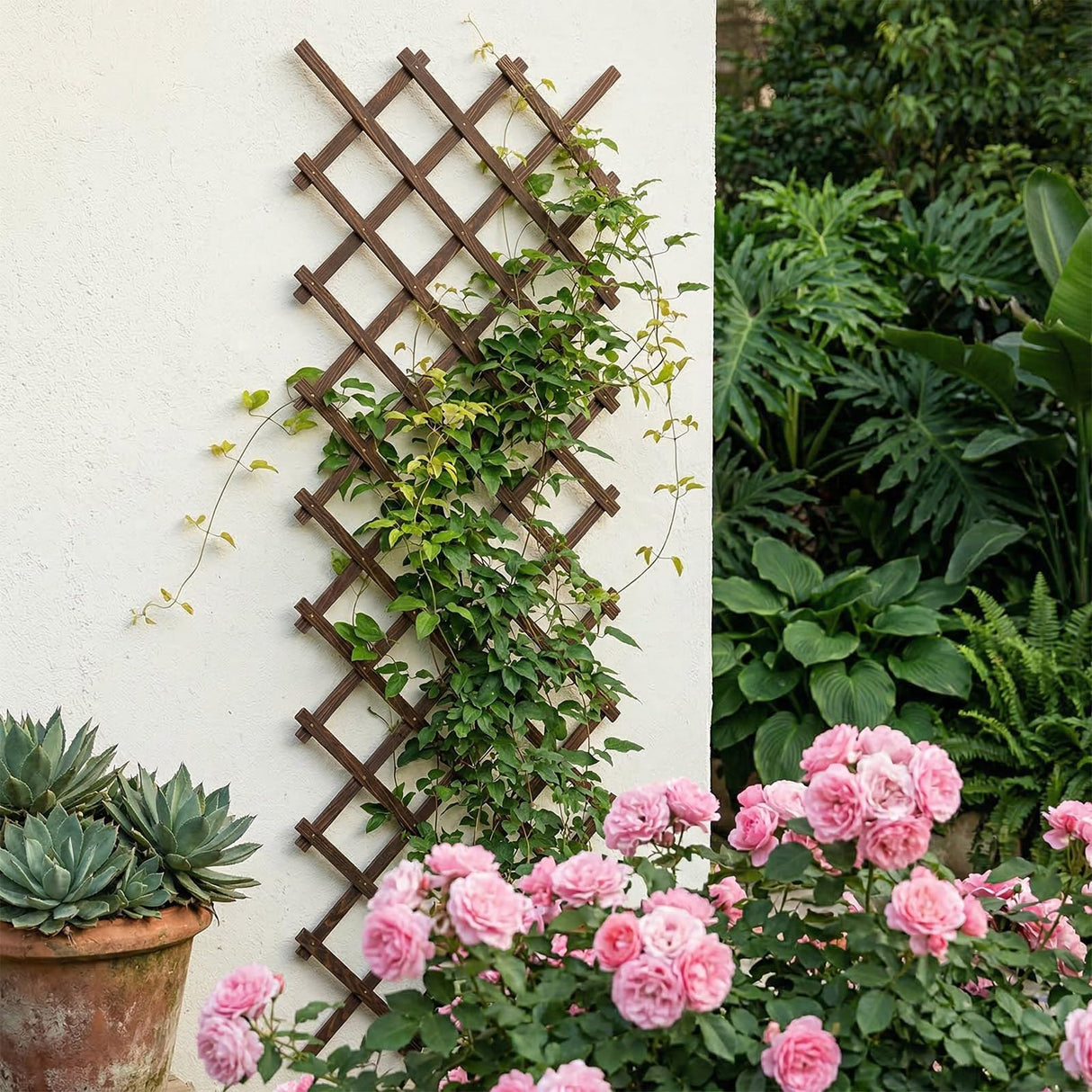 2 PCS Expandable Garden Trellis, 38" x 89" Trellis for Climbing Plants Outdoor, Wooden Lattice Fence Wall Panel Lattice Panels for Outside, for Climbing Plants Vine Ivy Rose Cucumbers Clematis(2PC)