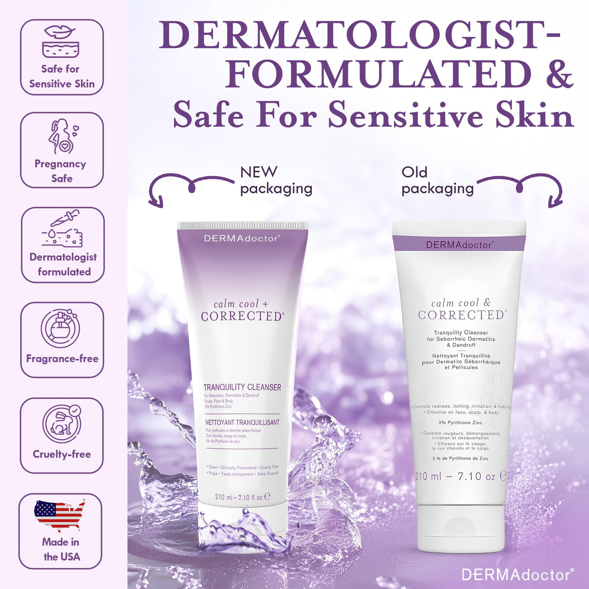 DERMAdoctor Tranquility Cleanser Dermatologist Formulated 2% Pyrithione Zinc for face body & Scalp - 7.10 oz