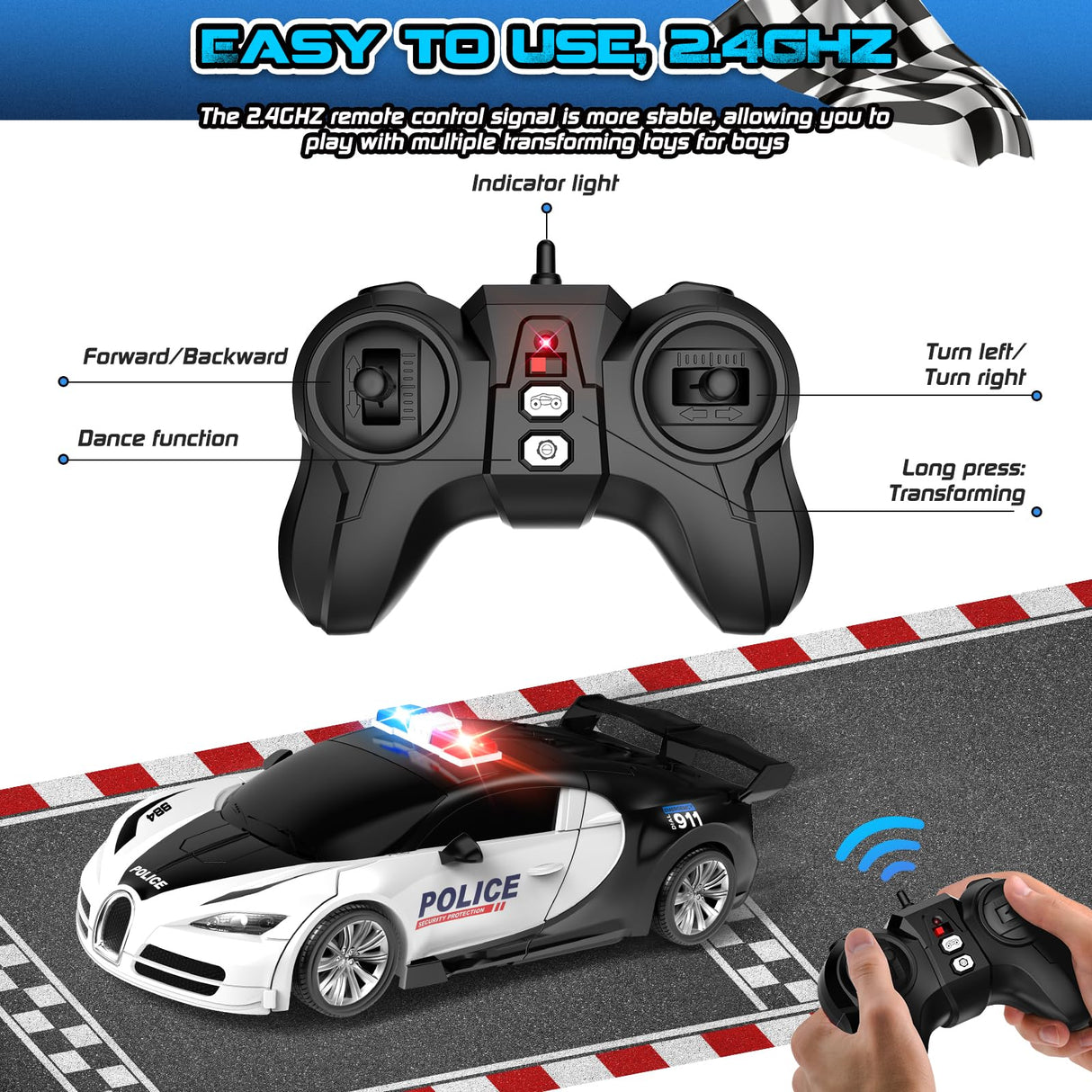 AONEPTR Remote Control Car, One-Click Becoming Robot Transforming Toys Car for Boys, Smooth Deformation, Demo Mode, 360° Rotation, Easy to Use, 2.4GHZ, LED Light, RC Cars for Christmas, Kids, White