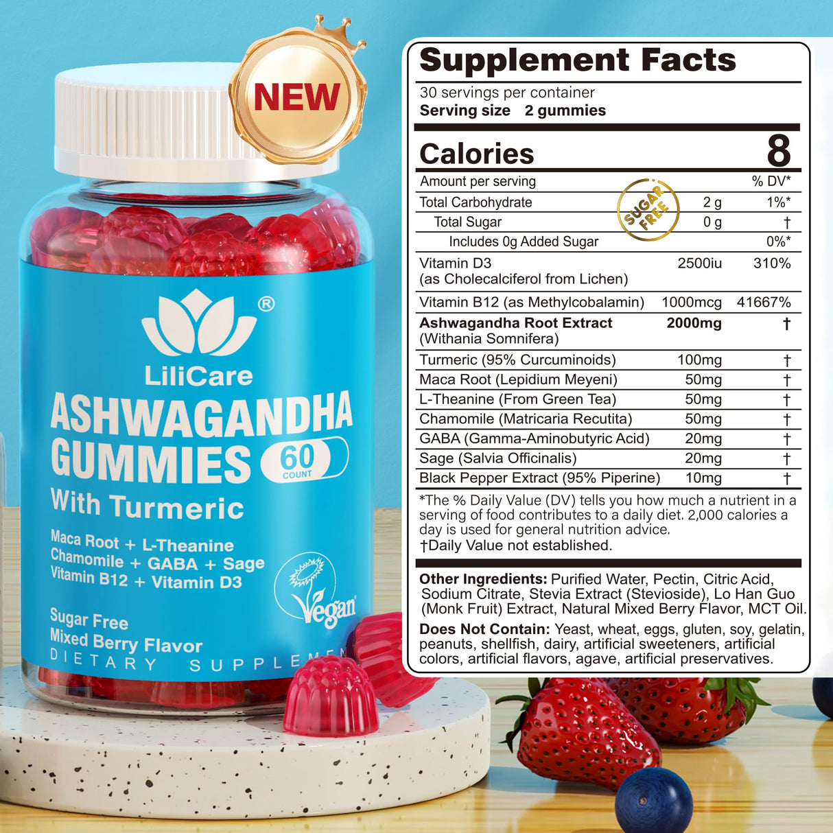 EnvyDeal Ashwagandha Gummies, 2000mg Organic Ashwa Root Extract Supplement for Women & Men - 60 Count - Ashwagandha Blend Gummies Combination Supplements