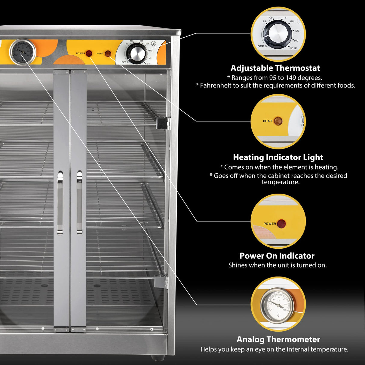 5-Shelf Electric Catering Hot Box Food Warmer Accommodating up to (10) 15" Pizza Boxes, Countertop Heated Holding Cabinet for Pretzels, Warming Machine for Home Commercial Use, 120V 600W