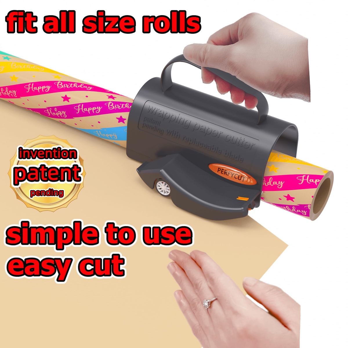 PERFYCUT Wrapping Paper Cutter with 3 Replaceable Blade Sets for Birthday Paper Gift Wrapping Paper Roll Cutter and Christmas Wrapping Paper Cutter Tool Tube Holder Slidding Slicing.