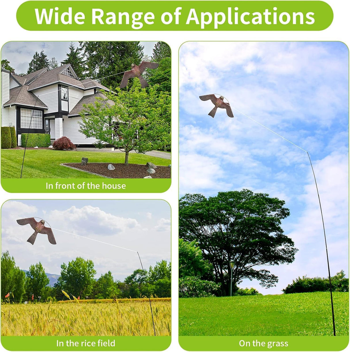 Bird Hawk Flying Kite with Pole Crop Protector Bird Scare Flying Kite with 4m Pole Has The Effect of Scaring Birds