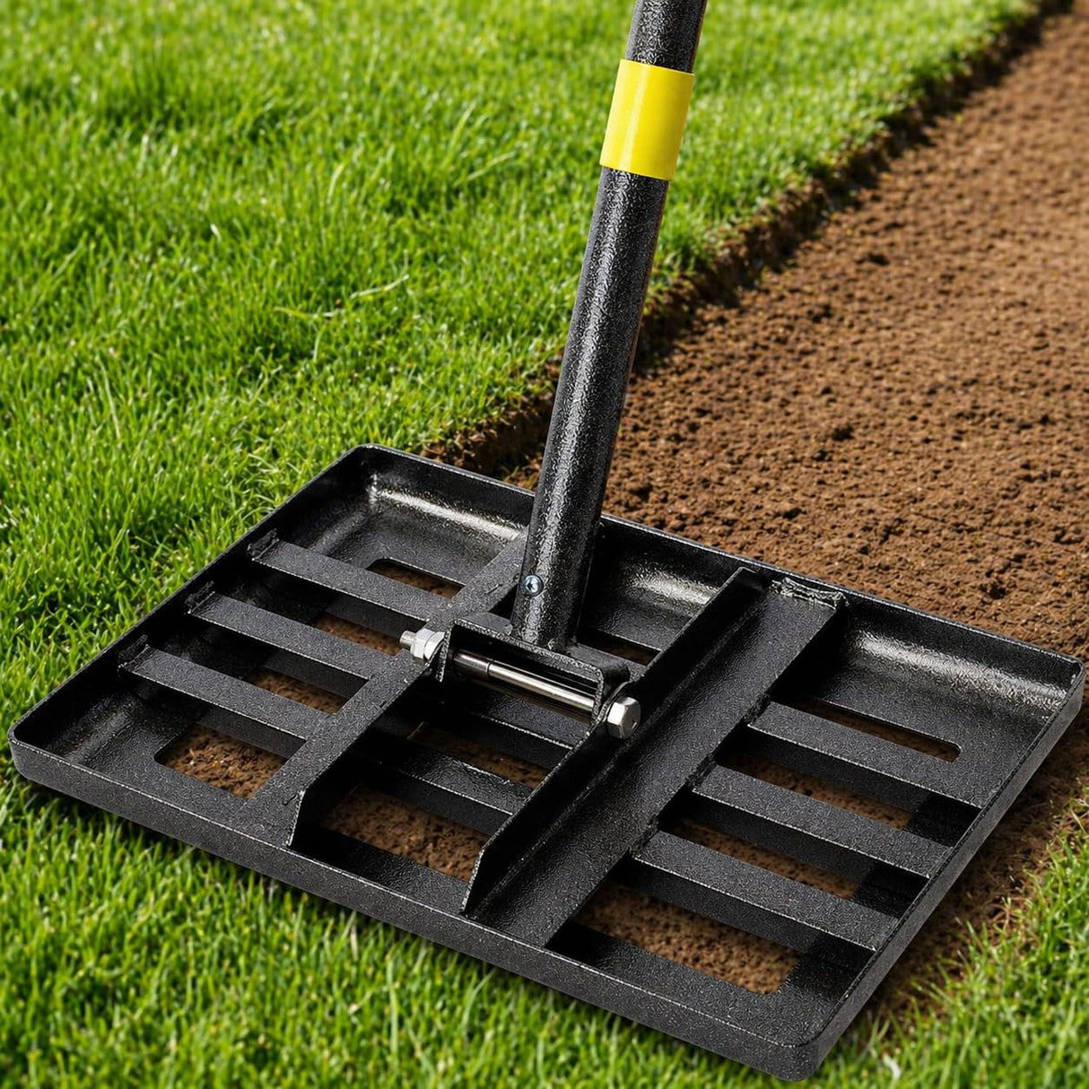 Lawn Leveling Rake – 17”x10” Heavy Duty Stainless Steel Lawn Leveler with 28”-60” Adjustable Handle, Anti-Flip Smooth Edge for Top Dressing Soil, Yard, Garden Lawn Care Tool