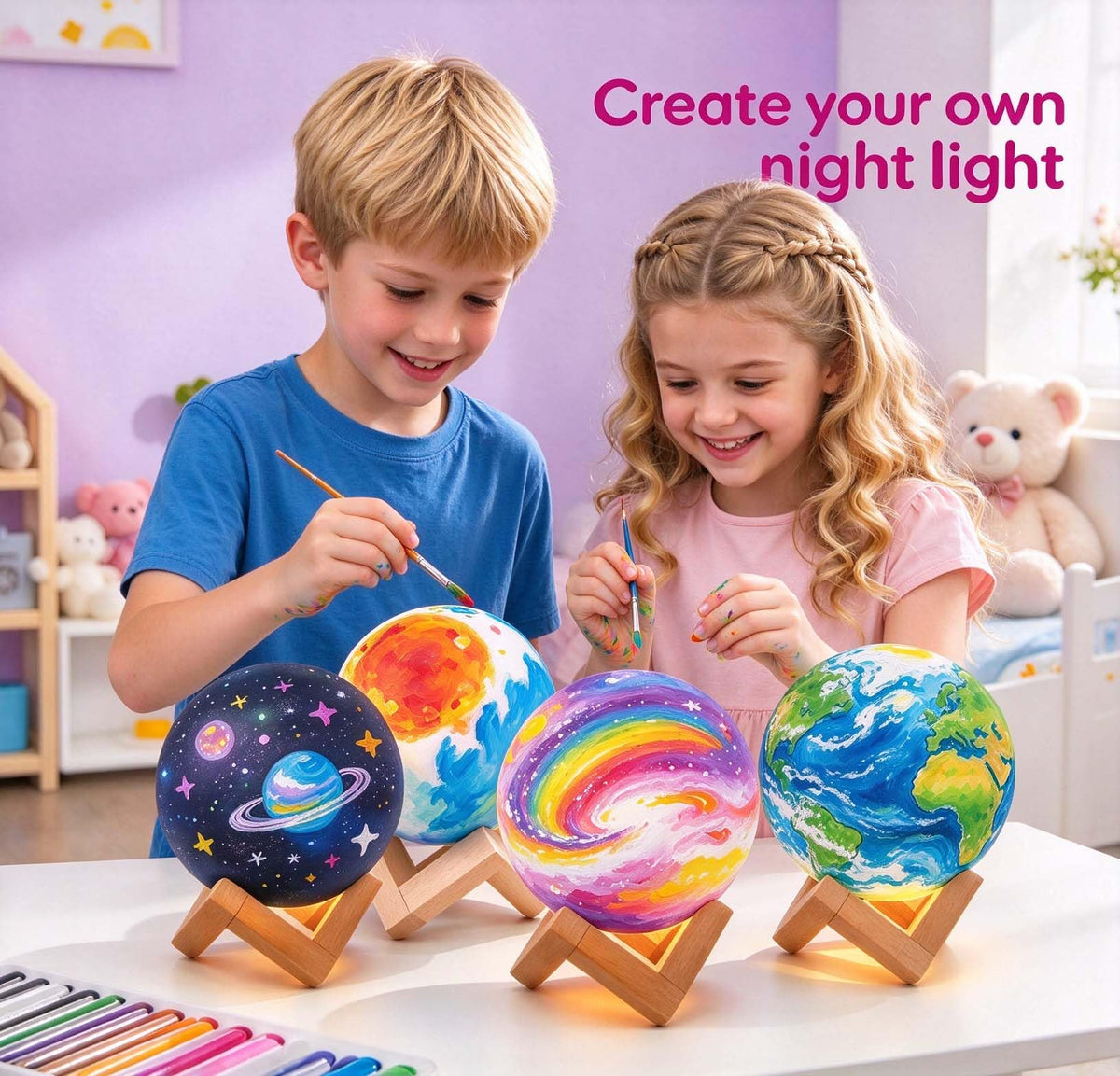 HOLA Paint Your Own Moon Lamp Kit, Updated USB Rechargeable, Kids Crafts