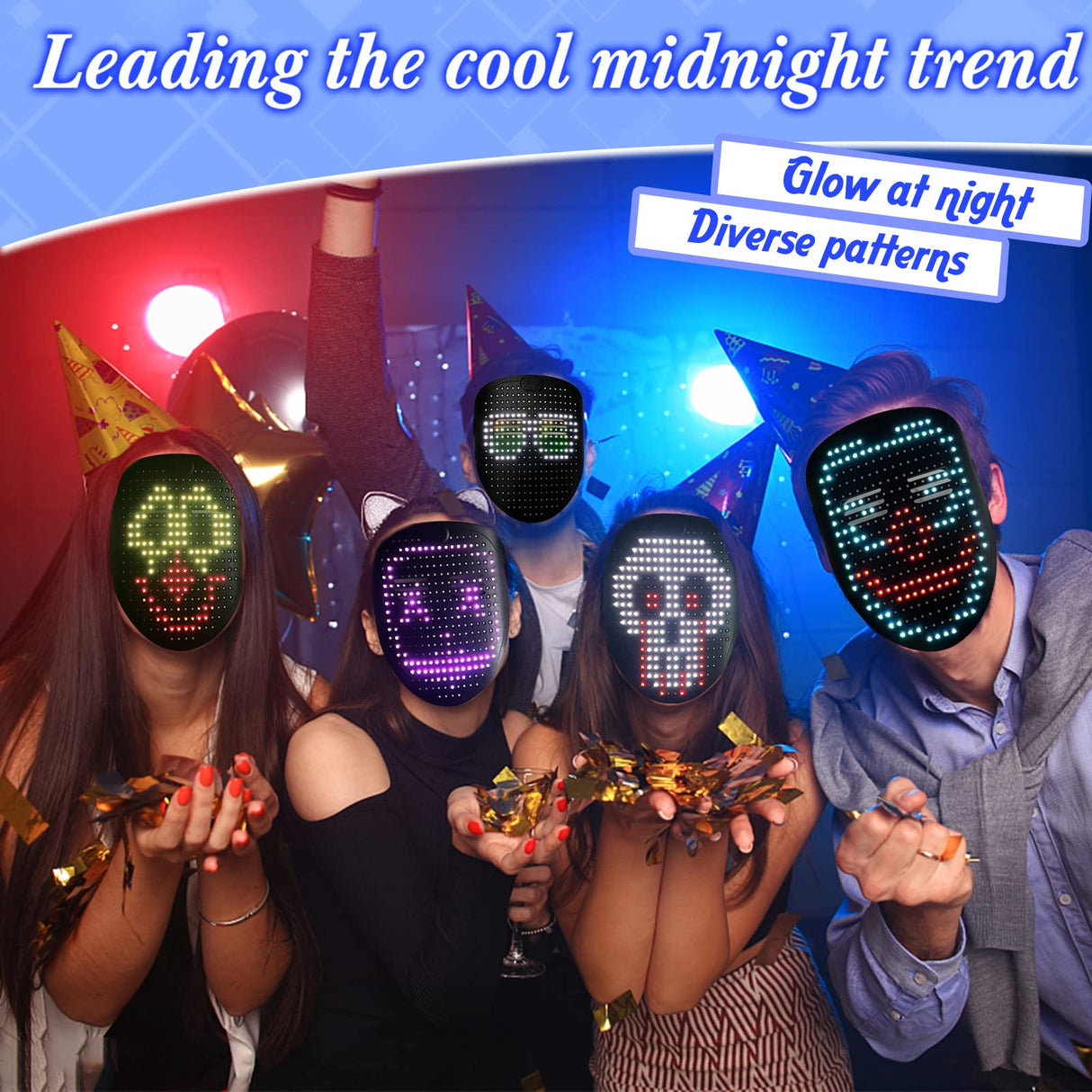 MOYACA Led Mask with Sound Effects and Gesture Sensing, Transforming Light up Music Mask with Voice for Halloween Rave Costume Christmas Cosplay Birthday Masquerade Dj Parties