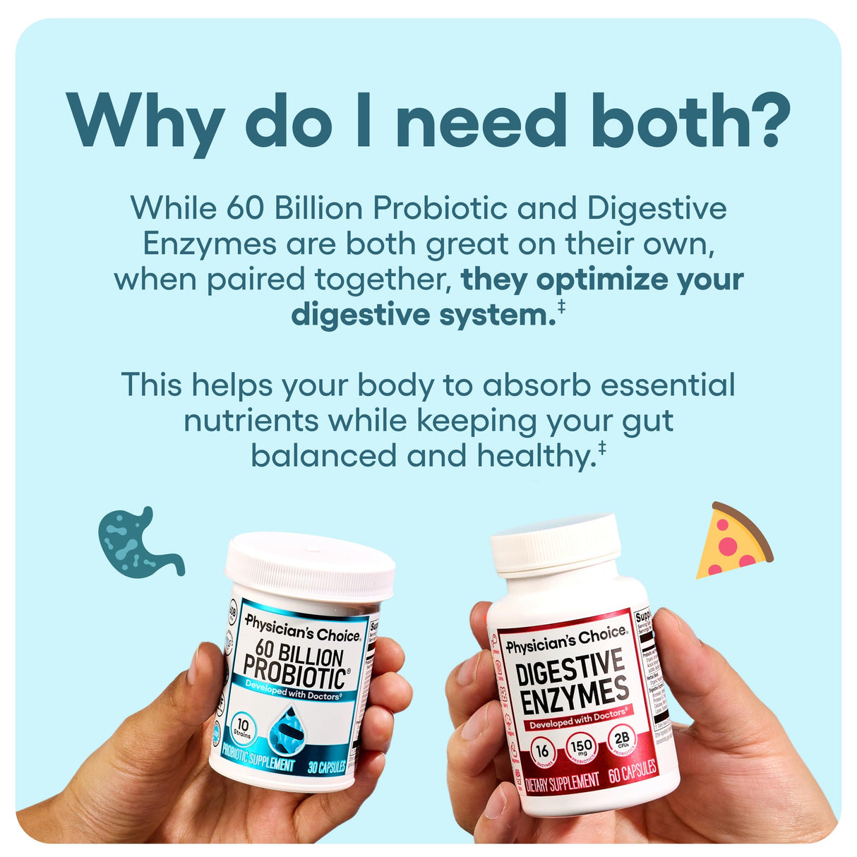 Physician's Choice Advanced Gut Health Bundle: Digestive Enzymes 60ct + 60 Billion Probiotics 30ct for Digestive, Gut, and Immune Health Supports Occasional Constipation, Diarrhea, Gas, and Bloating