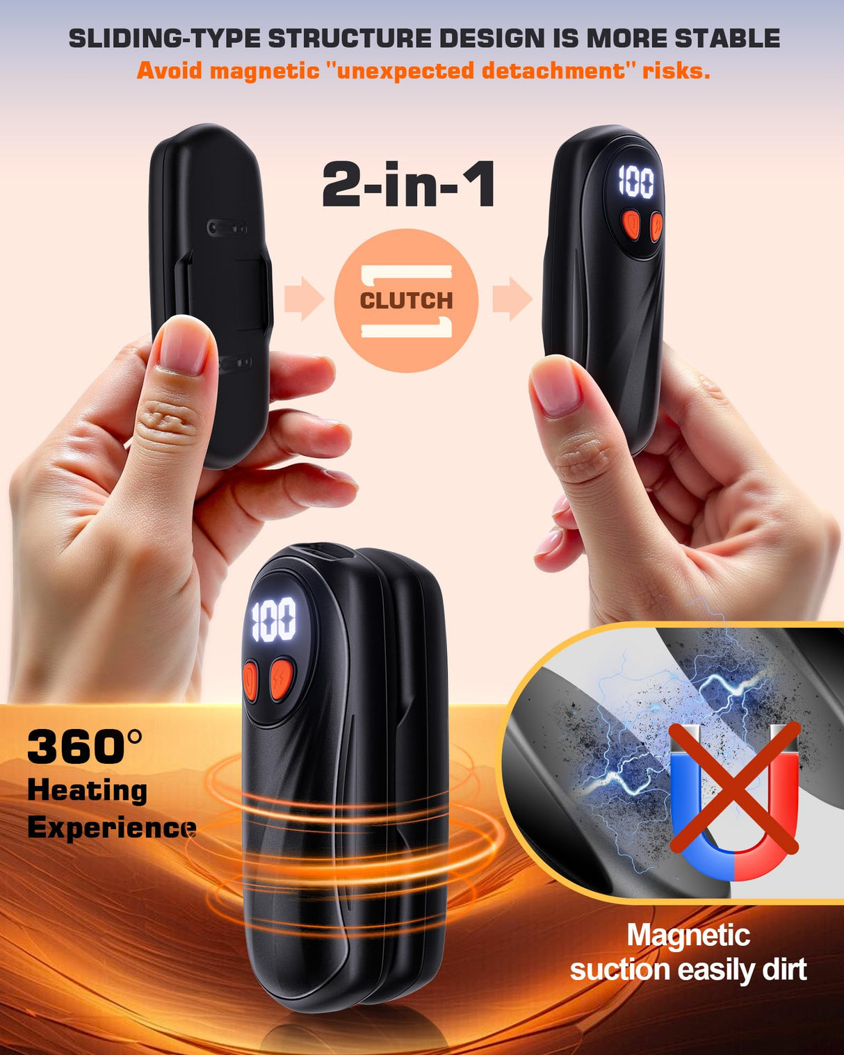 Hand Warmers Rechargeable 2 Pack, 6000mAh Electric Hand Warmers, 5-Level Heating with Battery Display, Reusable Portable Pocket Heater, Gifts for Christmas, Outdoor, Golf, Travel, Hunting, Camping