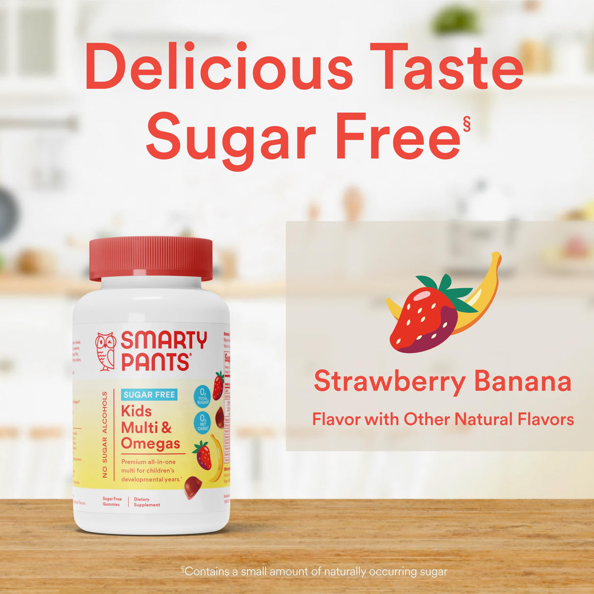 SmartyPants Kids Multivitamin Gummies, Sugar Free: Omega 3 (ALA), Vitamin D3, C, Vitamin B12, B6, A, K & Zinc for Immune Support, Biotin, Erythritol Free, Strawberry Banana, 44 Count (22 Day Supply)