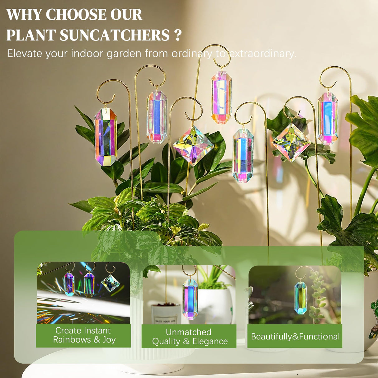 7 Pcs AB Colored Crystal Suncatcher Small Trellis Golden Plant Potted Stake
