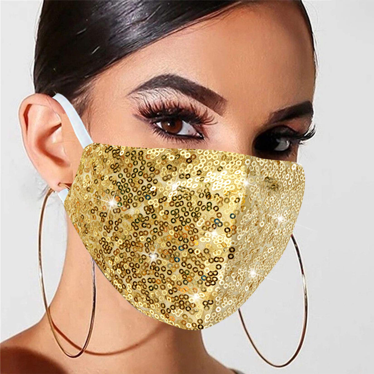 MLGDA Sparkly Sequins Mouth Masc Fashion Designer Glitter Cotton Face Cover With Adjustable Ear Loops Reusable Masquerade Party Nightclub Rave Festival Sequins Face Covering (Gold)