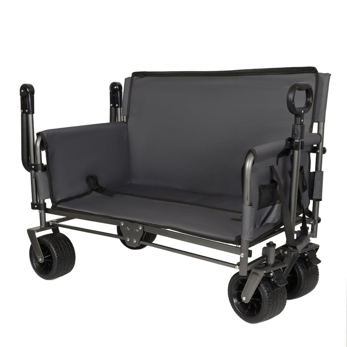ZeHuoGe 3-in-1 Folding Wagon Cart with Bench Seat & Canopy & Storage, 500lbs Heavy-Duty, 180L Capacity, All-Terrain Wagon for Camping, Beach, Sports, & Garden (Gray)
