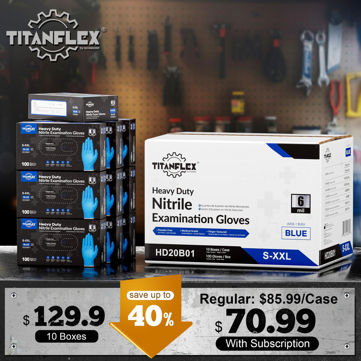 TitanFlex Nitrile Exam Gloves, Blue, 6-mil, Small, Case of 1000, Heavy Duty Nitrile Gloves Disposable Latex Free, Powder Free, Medical Gloves, Cooking Gloves, Mechanic Gloves, Cleaning Gloves