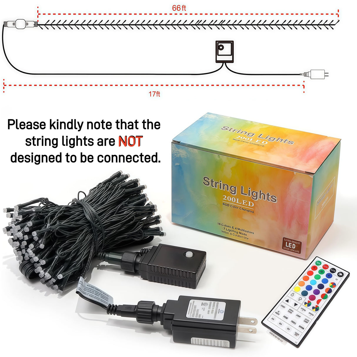 HOME LIGHTING 66ft Christmas Decorative Mini Lights, 200 LED RGB Changing 8 Functional Green Wire Fairy Halloween Lights with Remote Timer, Plug in Indoor Outdoor Xmas Wedding Party Decor